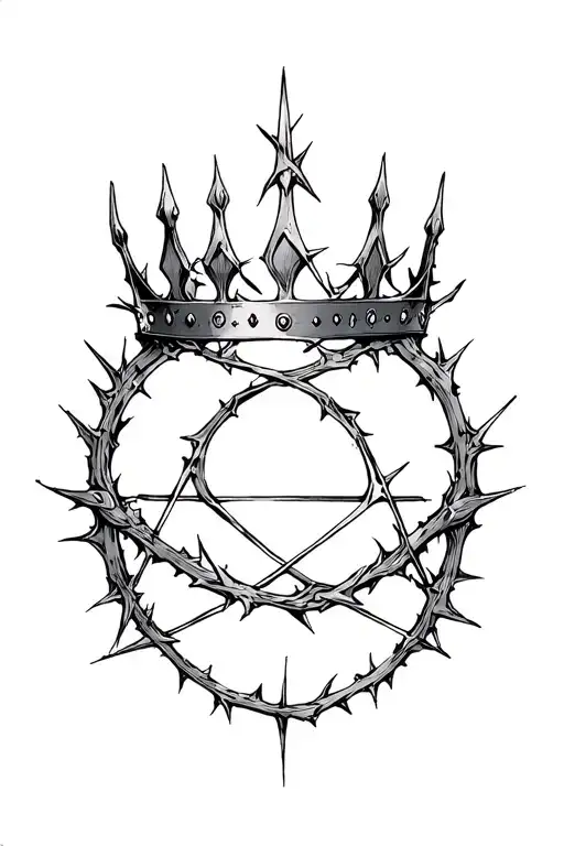 A dark prince's crown with thorns that lead into a pentagram tattoo design idea