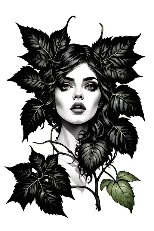 Poison Ivy with leaf and carnivor plant for full arm tattoo design idea