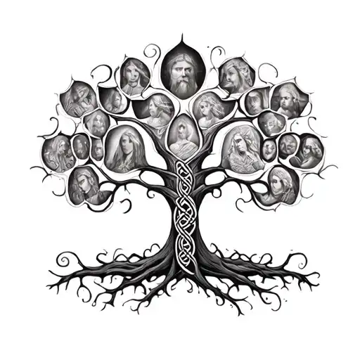 Celtic family tree for arm Miranda,10/19/1994, Devin,3/7/2001, Ronald,11/18/2002, Erika,3/19/2005, Arianna,7/4/2020, tattoo design idea
