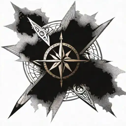 A compass rose with carpentry tools intertwined, symbolizing exploration and personal growth tattoo design idea