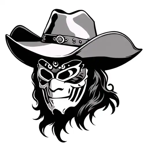 luchador mask wearing a cowboy hat tattoo design idea