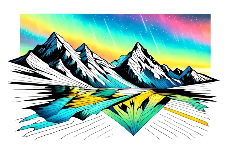 moutains aurora borealis colors tattoo design idea