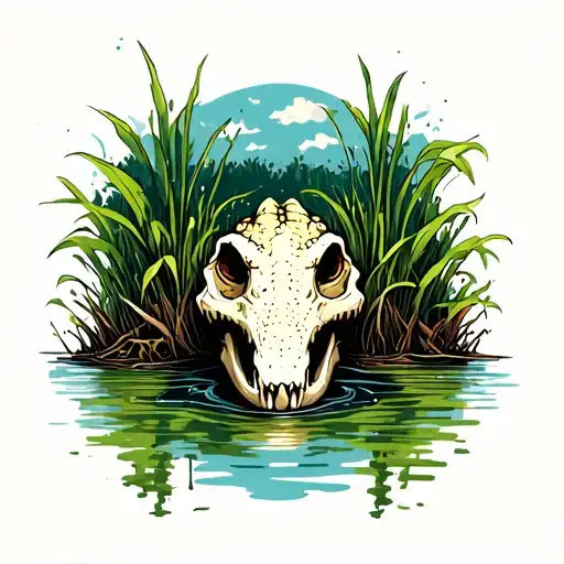 swamp scene with alligator skull tattoo design idea