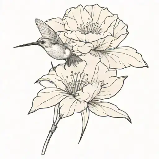 humming bird on a carnation flower blooming tattoo design idea