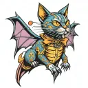 Halloween cat with colorful bat wings chest piece tattoo design idea