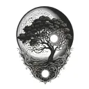 tree of life and sun and moon tattoo design idea