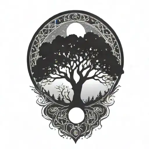 tree of life and sun and moon tattoo design idea