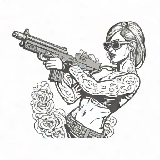 gangster girl in bra with gun tattoo design idea