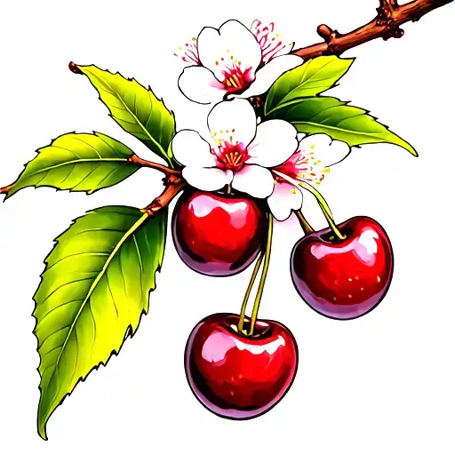 Cherry blossom with cherries  tattoo design idea