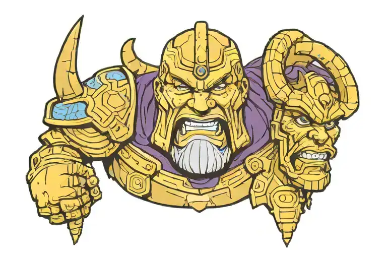 half genghis khan half thanos half face made only live once tattoo design idea