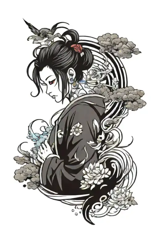Irezumi style mixed with anime inspired tattoo tattoo design idea