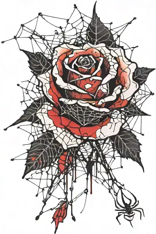a rose wrapped in spider web tattoo design idea