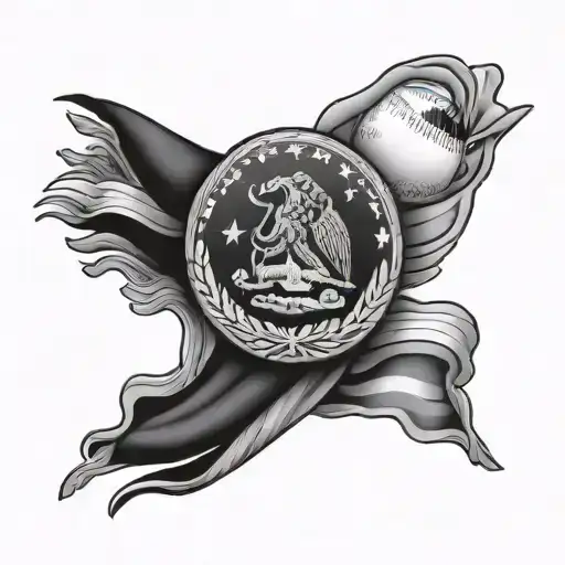 Nicaragua flag and Mexico flag morphing with a baseball tattoo design idea