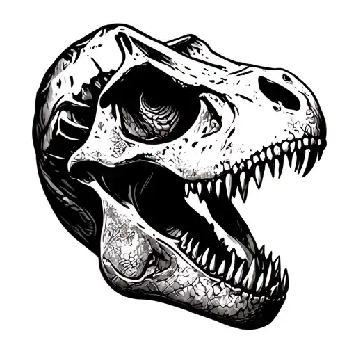 blackwork t-rex skull tattoo design idea