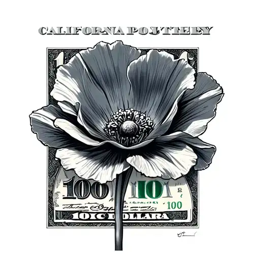 California poppy 100 dollar bill tattoo design idea