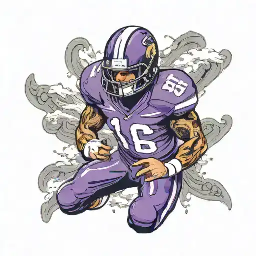 American football player wearing number 16 in purple tattoo design idea