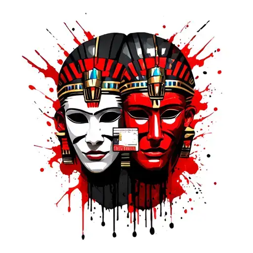 Give me 2 masks with cherubys and seth Egyptian god tattoo design idea