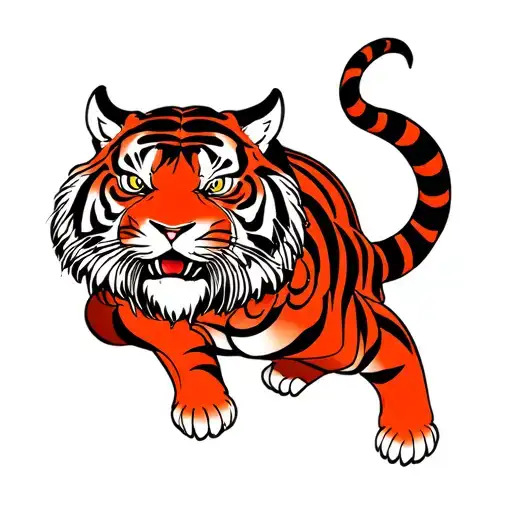 chinese tiger rolling on its back tattoo design idea