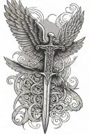 a broadsword with runes on the blade but the hilt is actually a falcon flying with wings outstretched as seen from above tattoo design idea