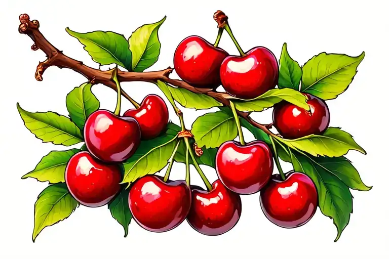 cherry fruit tree branch tattoo design idea
