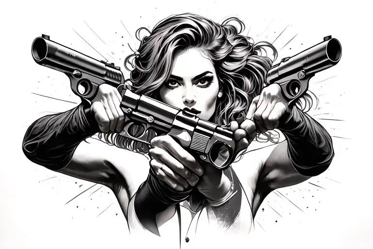 woman with gun barrels tattoo design idea