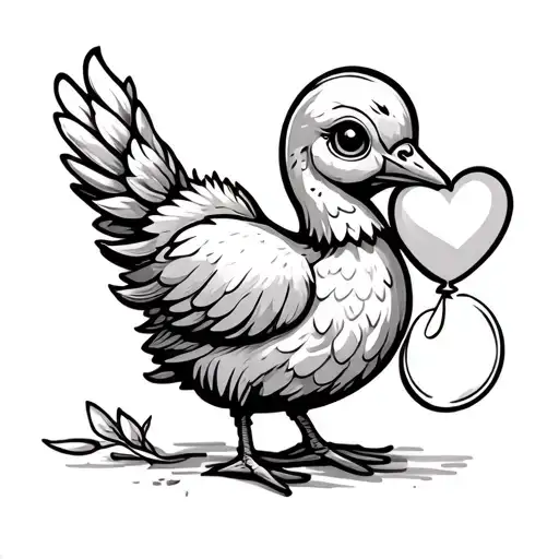 A dodo bird holding a heart-shaped balloon, symbolizing a love for whimsical and playful things tattoo design idea