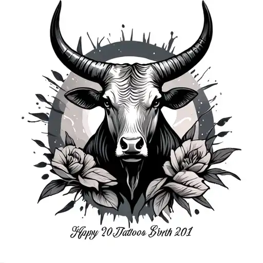 bull horn and birth date  tattoo design idea