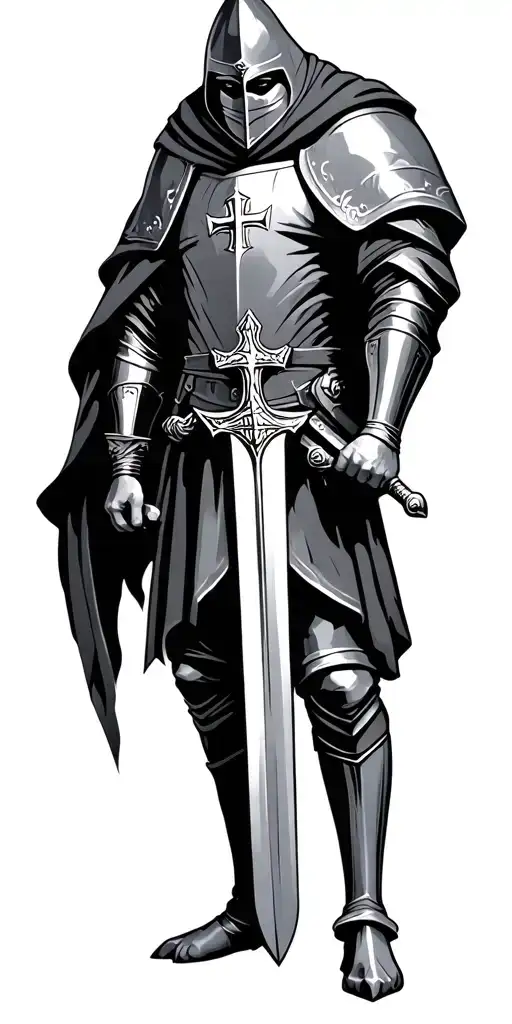 Knights Templar knight with a sword tattoo design idea