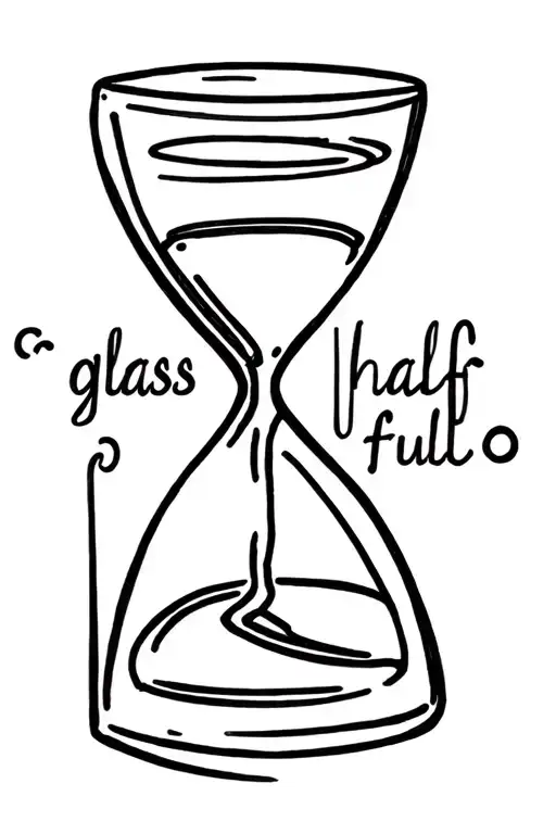 "glass half full" hour glass tattoo design idea