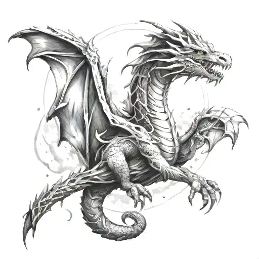 Space Theme With Cosmic Dust Clouds and  long dragon wrapped around a galaxy  tattoo design idea