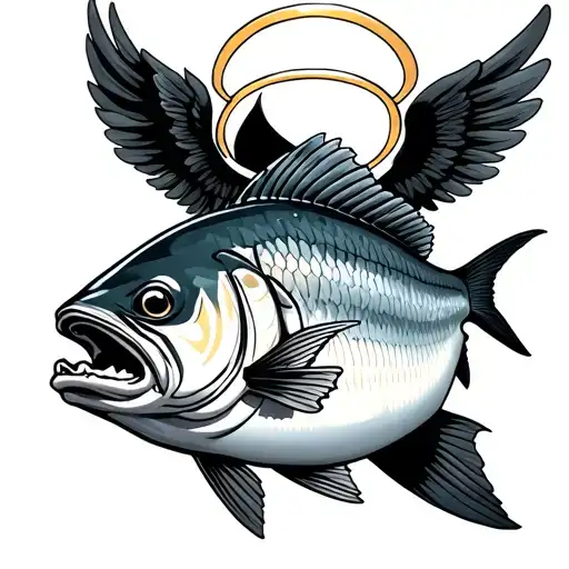 mackerel wearing a halo tattoo design idea