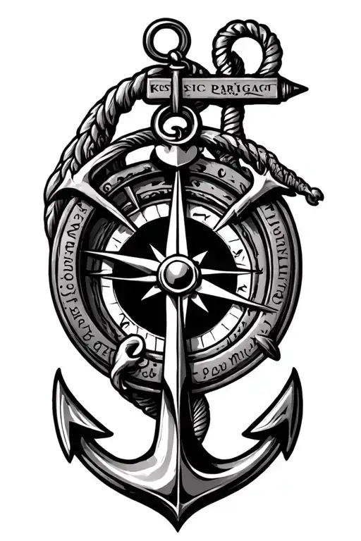 sic parvis magna with compass and anchor tattoo design idea