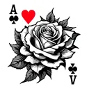ace of hearts playing card, domino, and rose tattoo tattoo design idea