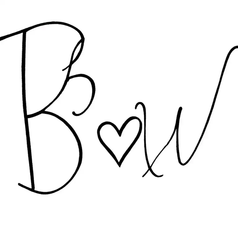 initials B and W in cursive with a heart in between  tattoo design idea