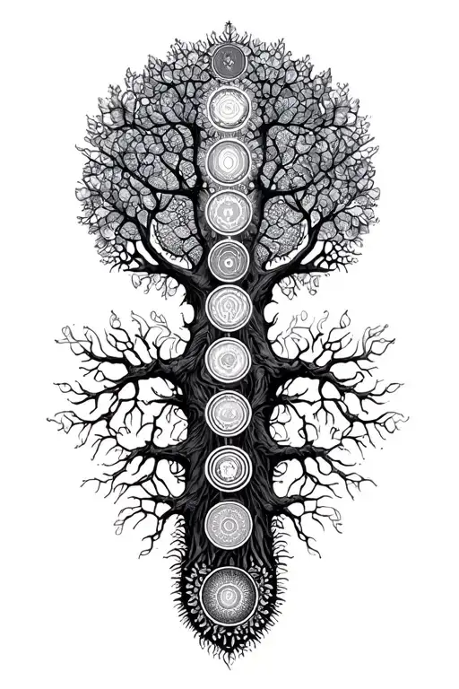 7 chakras with tree inside representing tattoo design idea