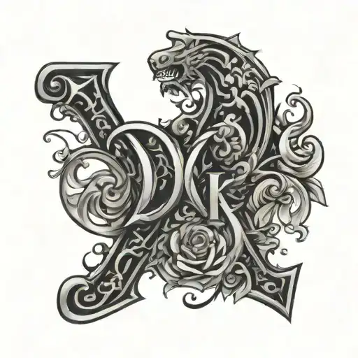 letters D O T K M tattoo design idea