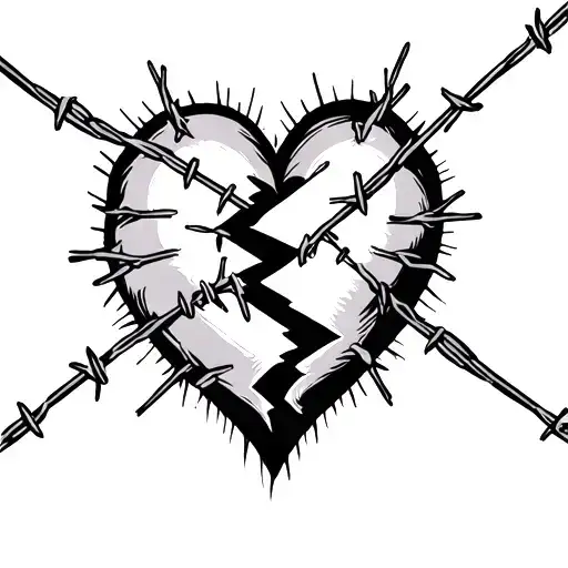 a heart broken in half being stiched together with barbwire  tattoo design idea