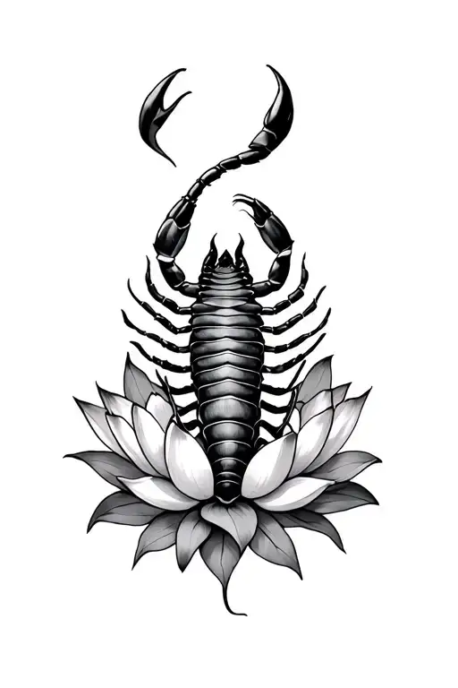 scorpion in the middle surrounded by lotus flower tattoo design idea