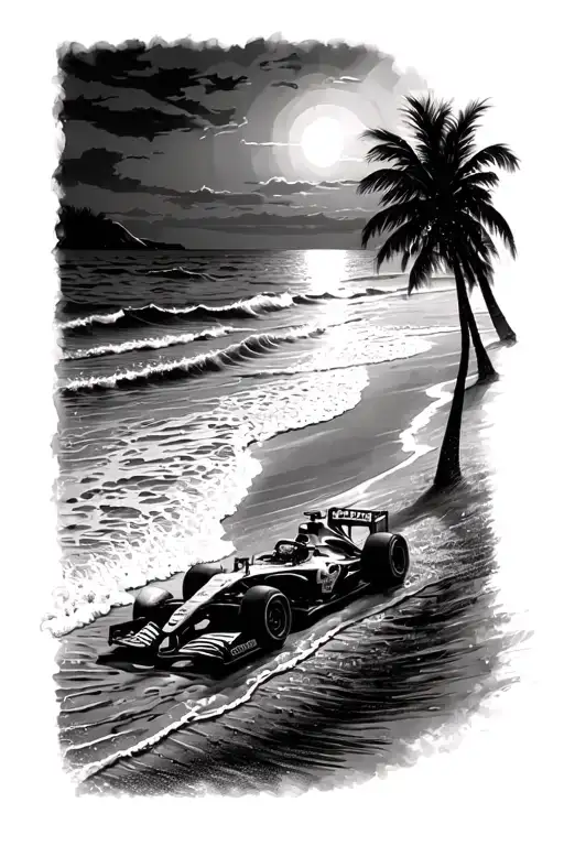Beach sunset, Scuba diving , Formula 1, tattoo design idea