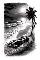 Beach sunset, Scuba diving , Formula 1, tattoo design idea