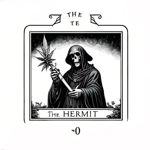 the hermit tarot card featuring grim reaper holding a bong tattoo design idea