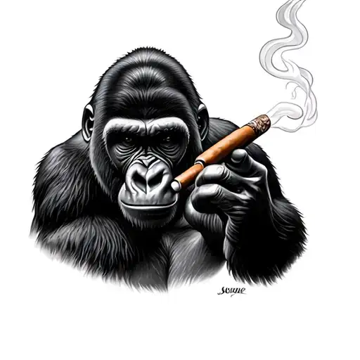 Gorilla Smoking Cigar tattoo design idea