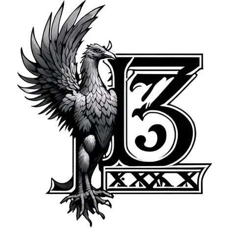 Phoenix, number 13 in Roman numerals tattoo design idea