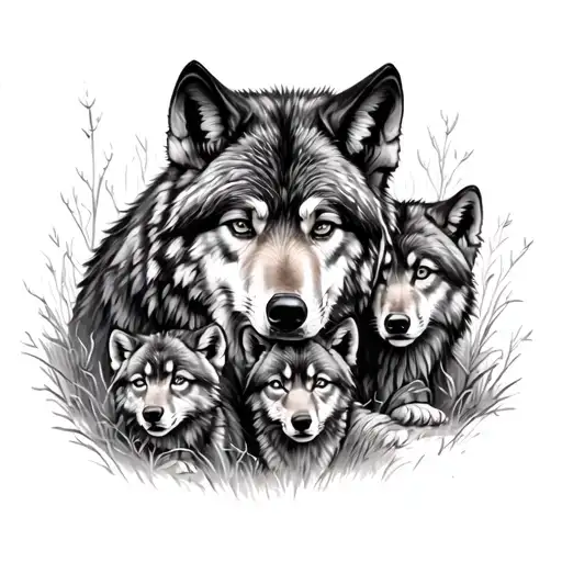 Mother Wolf And Cubs tattoo design idea