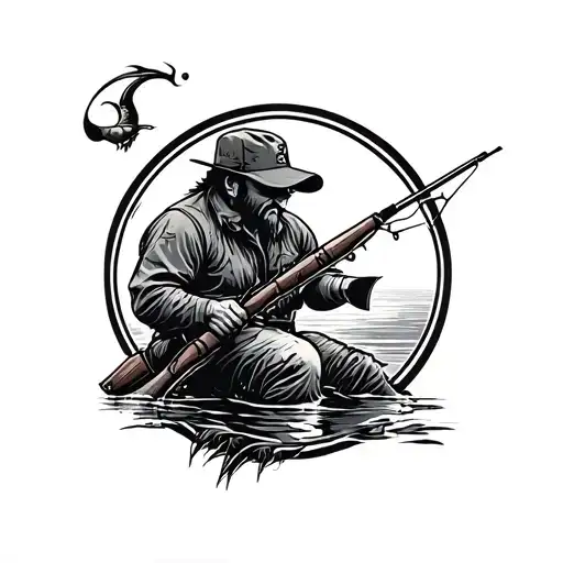 hunting and fishing tattoo design idea