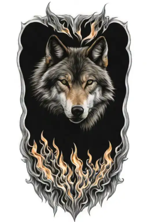  wolf fire flames all tattoo design idea