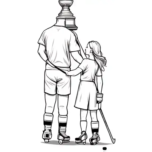 father daughter hockey holding stanley cup tattoo design idea
