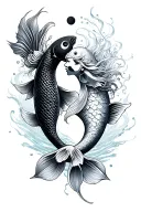 water goddess and koi fish yin yang tattoo design idea