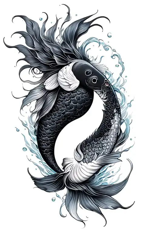 water goddess and koi fish yin yang tattoo design idea