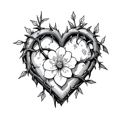heart wrapped in jasmine flower and thorns for men  tattoo design idea